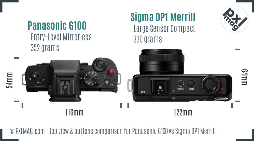 Panasonic G100 vs Sigma DP1 Merrill top view buttons comparison
