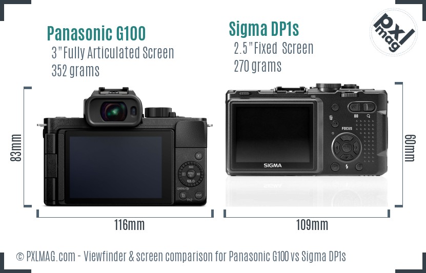 Panasonic G100 vs Sigma DP1s Screen and Viewfinder comparison