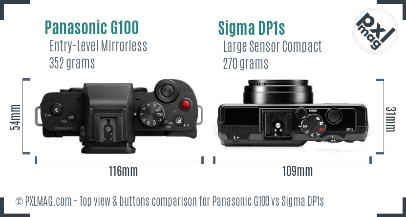 Panasonic G100 vs Sigma DP1s top view buttons comparison