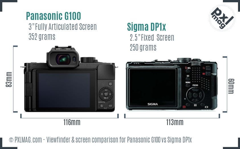 Panasonic G100 vs Sigma DP1x Screen and Viewfinder comparison
