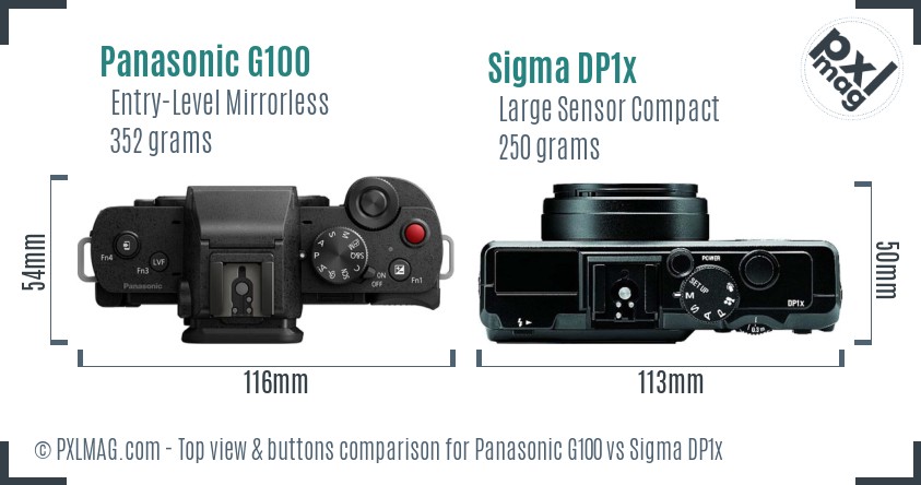 Panasonic G100 vs Sigma DP1x top view buttons comparison
