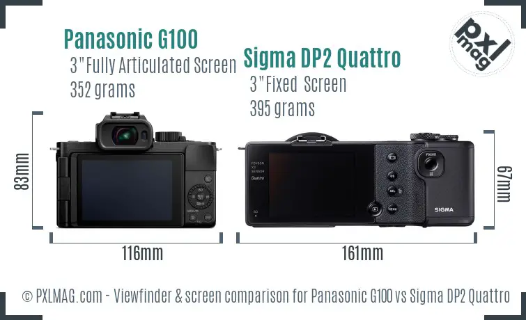 Panasonic G100 vs Sigma DP2 Quattro Screen and Viewfinder comparison