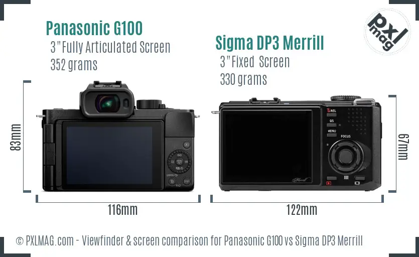 Panasonic G100 vs Sigma DP3 Merrill Screen and Viewfinder comparison Panasonic G100 vs Sigma DP3 Merrill Screen and Viewfinder comparison