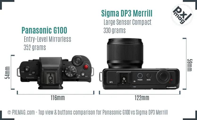 Panasonic G100 vs Sigma DP3 Merrill top view buttons comparison Panasonic G100 vs Sigma DP3 Merrill top view buttons comparison