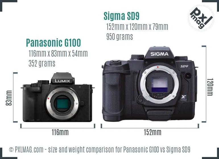 Panasonic G100 vs Sigma SD9 size comparison