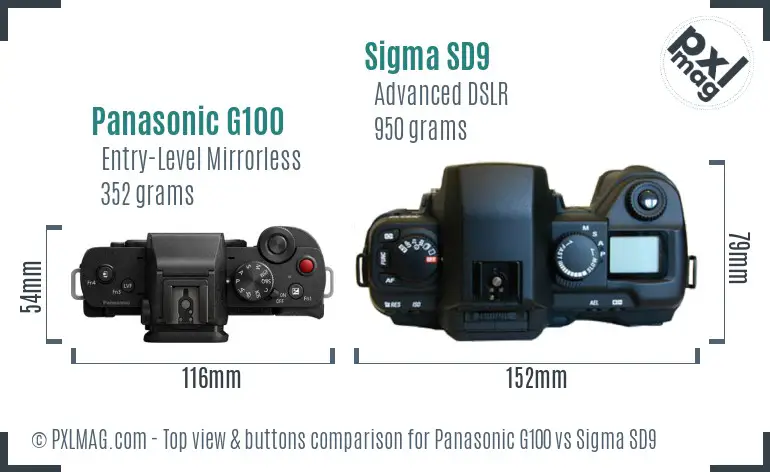 Panasonic G100 vs Sigma SD9 top view buttons comparison