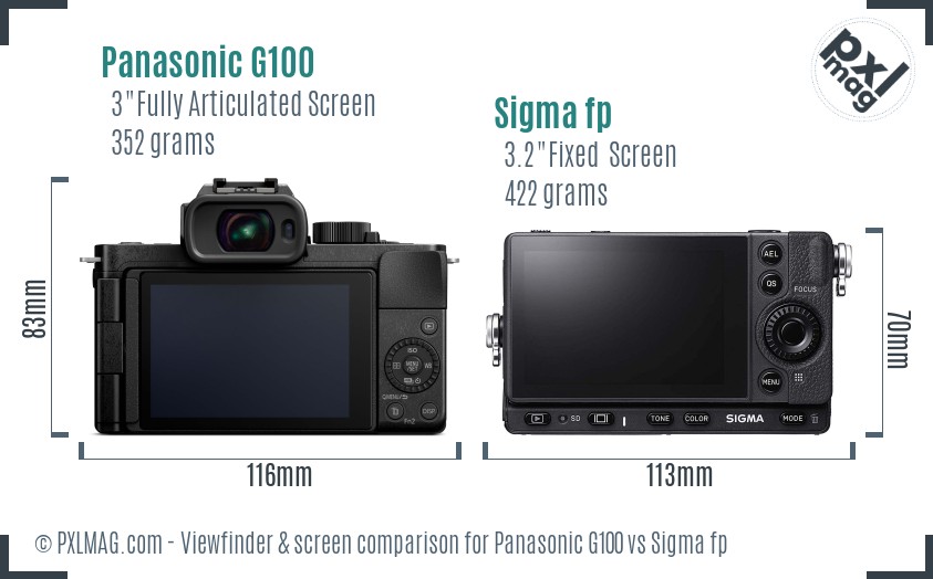 Panasonic G100 vs Sigma fp Screen and Viewfinder comparison