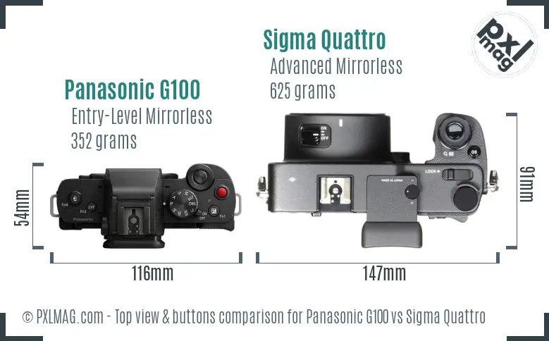 Panasonic G100 vs Sigma Quattro top view buttons comparison Panasonic G100 vs Sigma Quattro top view buttons comparison