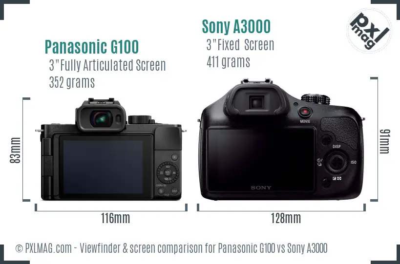 Panasonic G100 vs Sony A3000 Screen and Viewfinder comparison Panasonic G100 vs Sony A3000 Screen and Viewfinder comparison