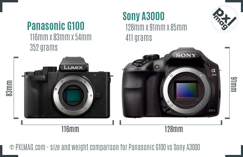 Panasonic G100 vs Sony A3000 size comparison Panasonic G100 vs Sony A3000 size comparison