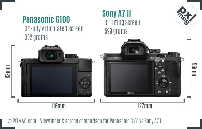 Panasonic G100 vs Sony A7 II Screen and Viewfinder comparison Panasonic G100 vs Sony A7 II Screen and Viewfinder comparison
