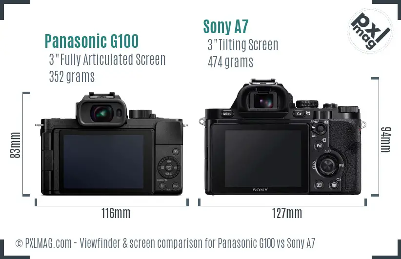 Panasonic G100 vs Sony A7 Screen and Viewfinder comparison
