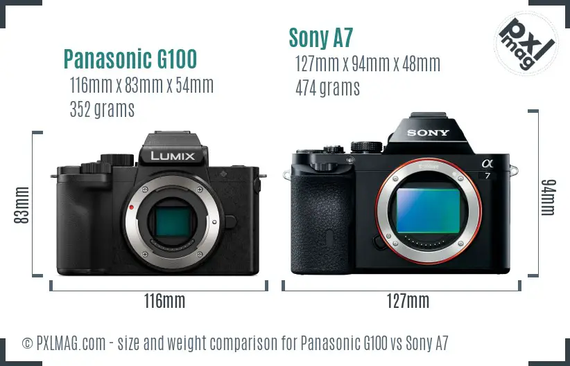 Panasonic G100 vs Sony A7 size comparison