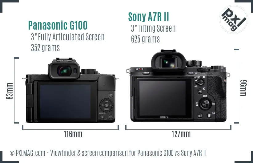 Panasonic G100 vs Sony A7R II Screen and Viewfinder comparison