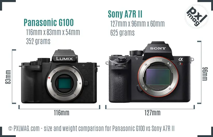 Panasonic G100 vs Sony A7R II size comparison