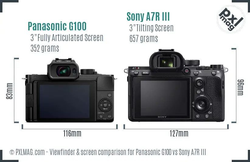 Panasonic G100 vs Sony A7R III Screen and Viewfinder comparison