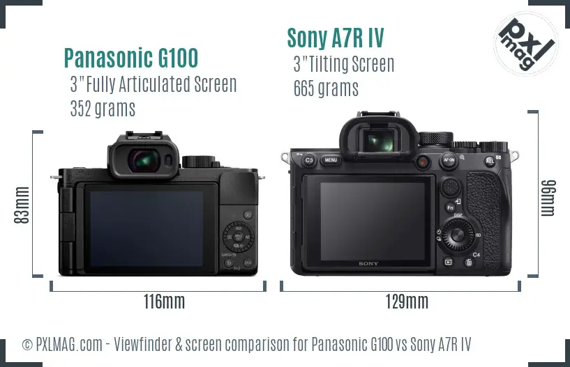 Panasonic G100 vs Sony A7R IV Screen and Viewfinder comparison