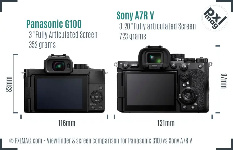 Panasonic G100 vs Sony A7R V Screen and Viewfinder comparison