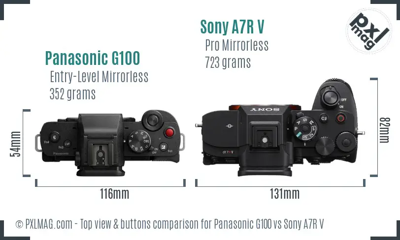 Panasonic G100 vs Sony A7R V top view buttons comparison