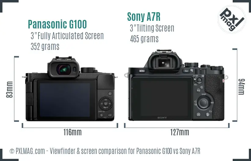 Panasonic G100 vs Sony A7R Screen and Viewfinder comparison