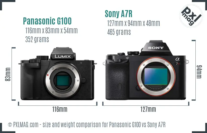 Panasonic G100 vs Sony A7R size comparison