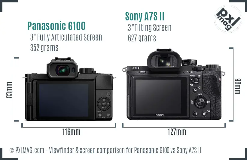 Panasonic G100 vs Sony A7S II Screen and Viewfinder comparison