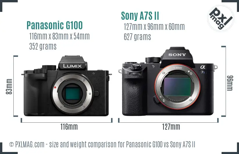 Panasonic G100 vs Sony A7S II size comparison