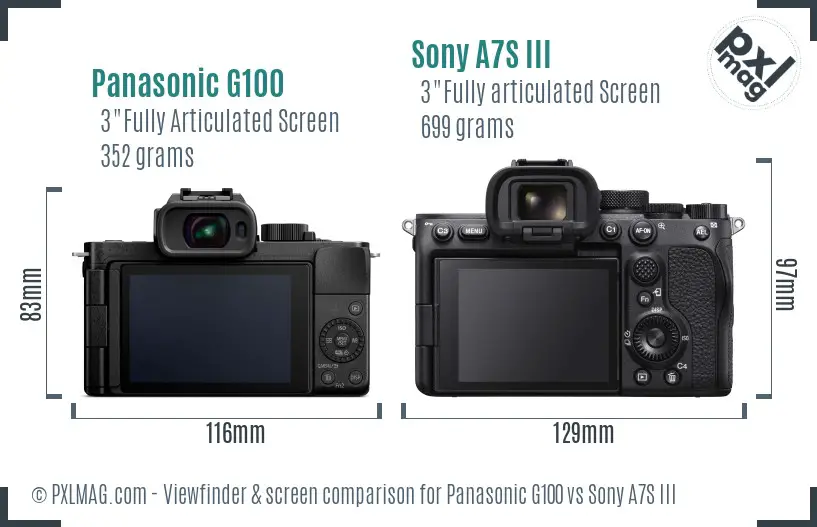 Panasonic G100 vs Sony A7S III Screen and Viewfinder comparison