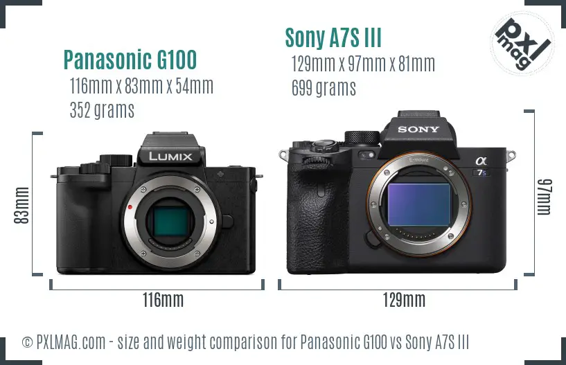 Panasonic G100 vs Sony A7S III size comparison
