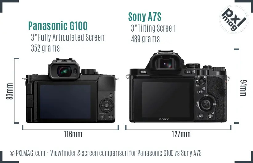Panasonic G100 vs Sony A7S Screen and Viewfinder comparison