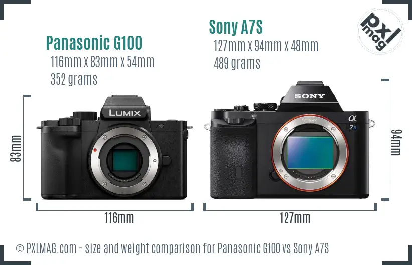 Panasonic G100 vs Sony A7S size comparison