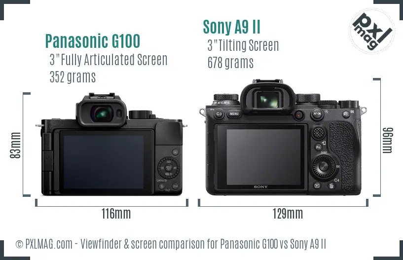 Panasonic G100 vs Sony A9 II Screen and Viewfinder comparison