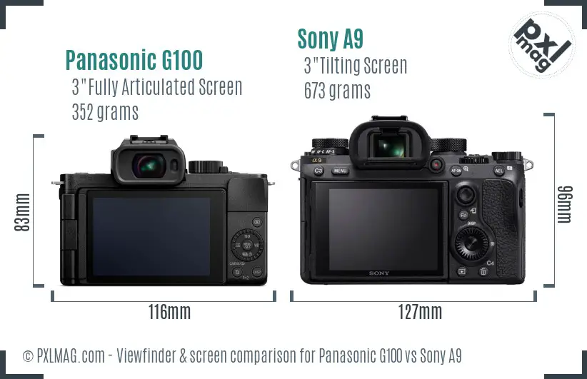 Panasonic G100 vs Sony A9 Screen and Viewfinder comparison