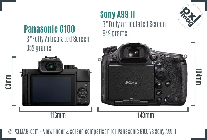 Panasonic G100 vs Sony A99 II Screen and Viewfinder comparison