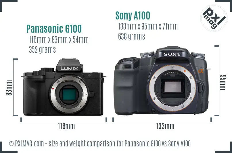 Panasonic G100 vs Sony A100 size comparison