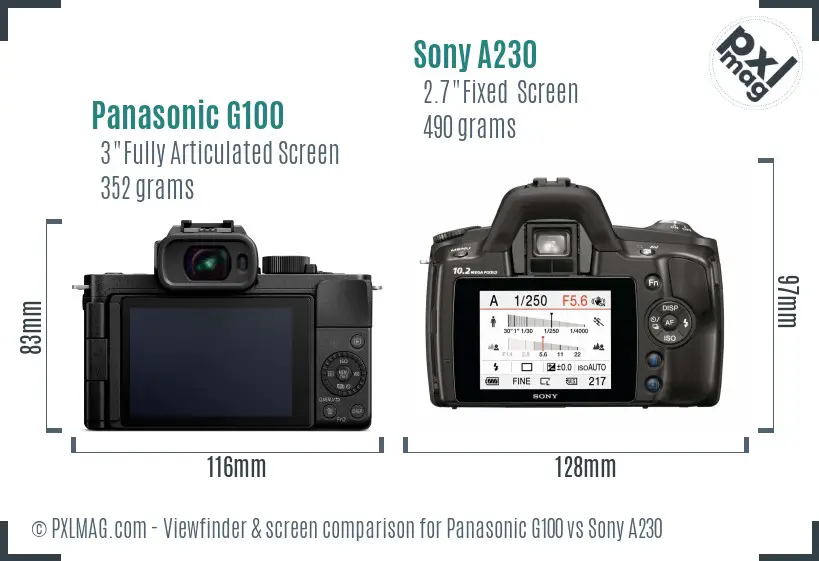 Panasonic G100 vs Sony A230 Screen and Viewfinder comparison