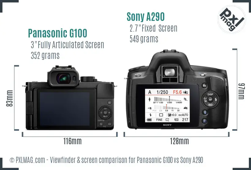 Panasonic G100 vs Sony A290 Screen and Viewfinder comparison