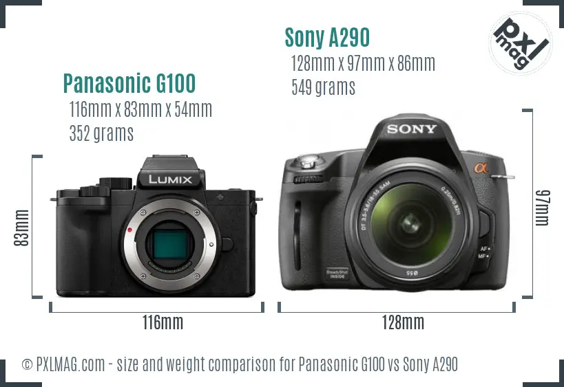 Panasonic G100 vs Sony A290 size comparison