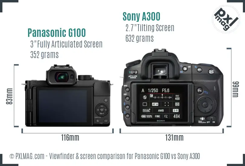 Panasonic G100 vs Sony A300 Screen and Viewfinder comparison