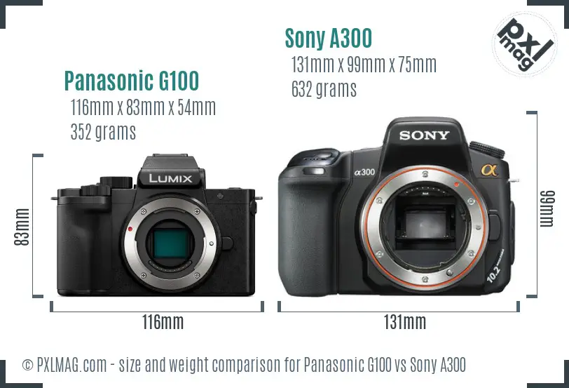 Panasonic G100 vs Sony A300 size comparison