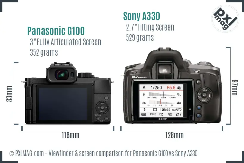 Panasonic G100 vs Sony A330 Screen and Viewfinder comparison