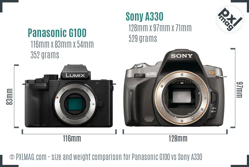 Panasonic G100 vs Sony A330 size comparison