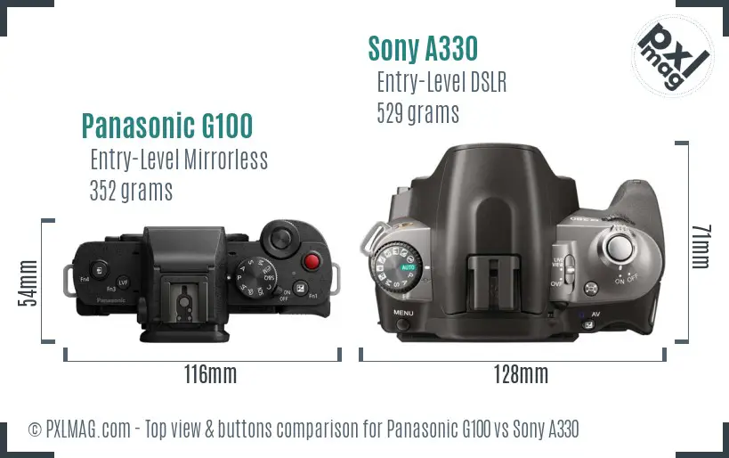 Panasonic G100 vs Sony A330 top view buttons comparison