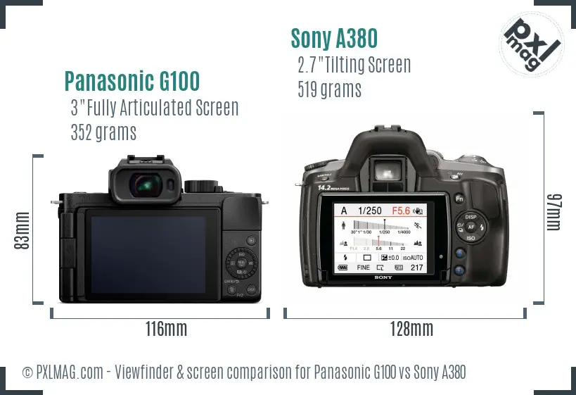 Panasonic G100 vs Sony A380 Screen and Viewfinder comparison