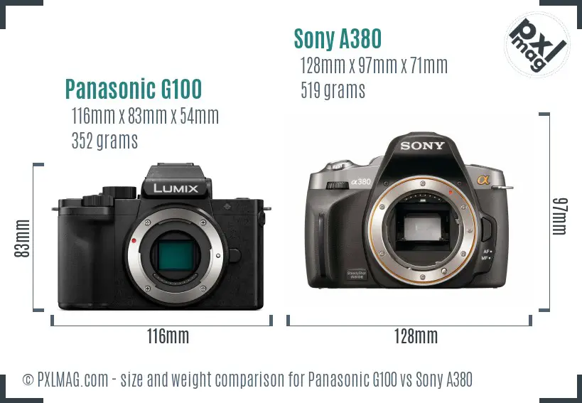Panasonic G100 vs Sony A380 size comparison