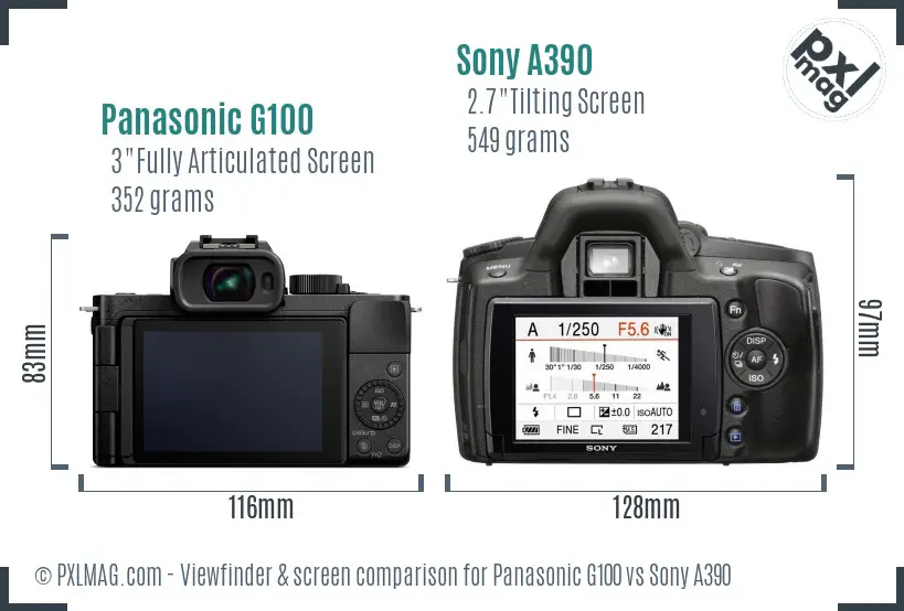 Panasonic G100 vs Sony A390 Screen and Viewfinder comparison