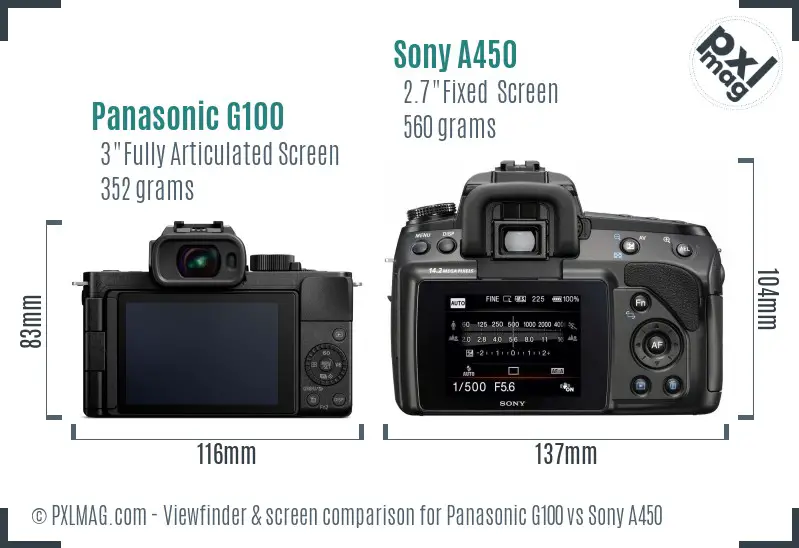 Panasonic G100 vs Sony A450 Screen and Viewfinder comparison
