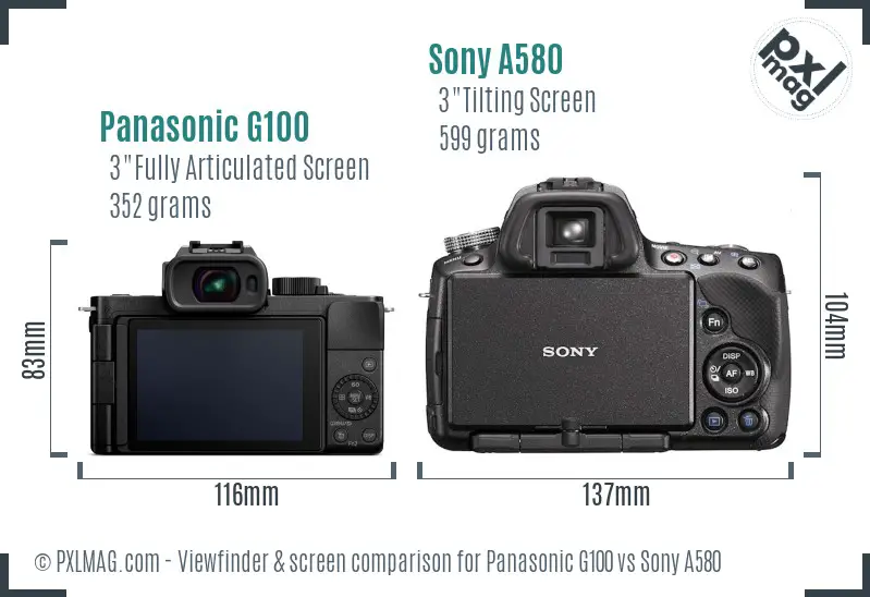 Panasonic G100 vs Sony A580 Screen and Viewfinder comparison