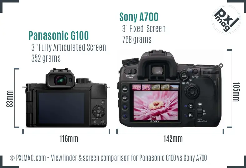 Panasonic G100 vs Sony A700 Screen and Viewfinder comparison