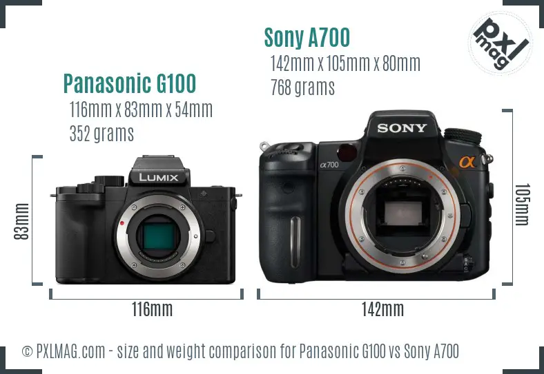 Panasonic G100 vs Sony A700 size comparison
